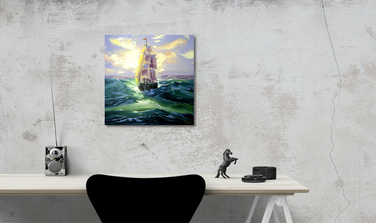 Modern mural - On the high seas: A sailing boat in the sunlight - Limited edition