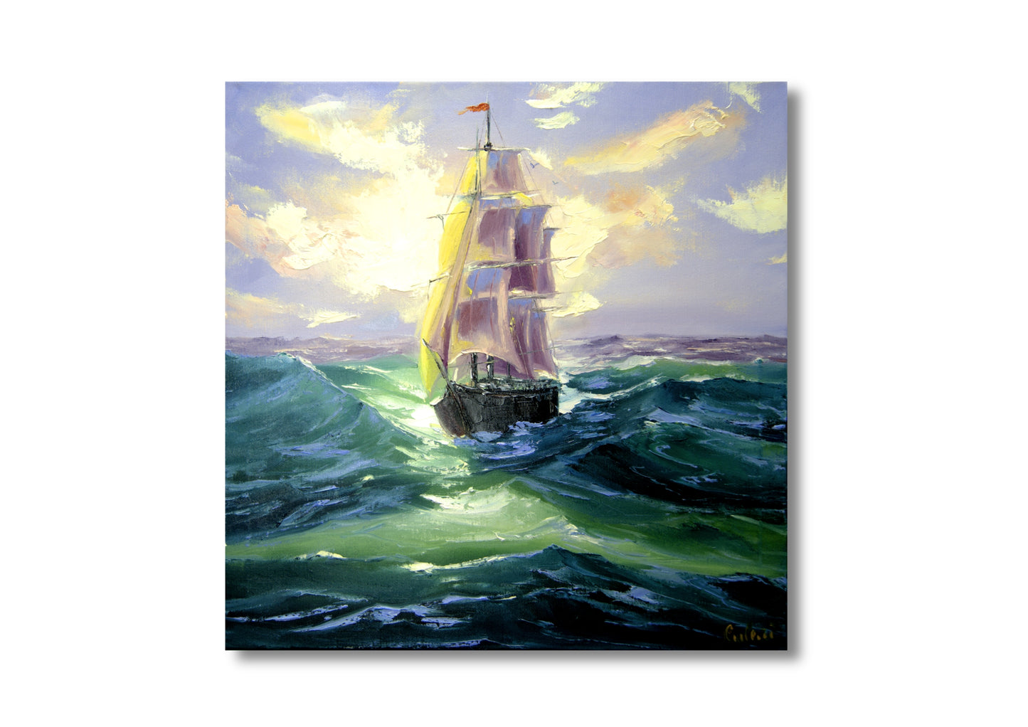 Modern mural - On the high seas: A sailing boat in the sunlight - Limited edition