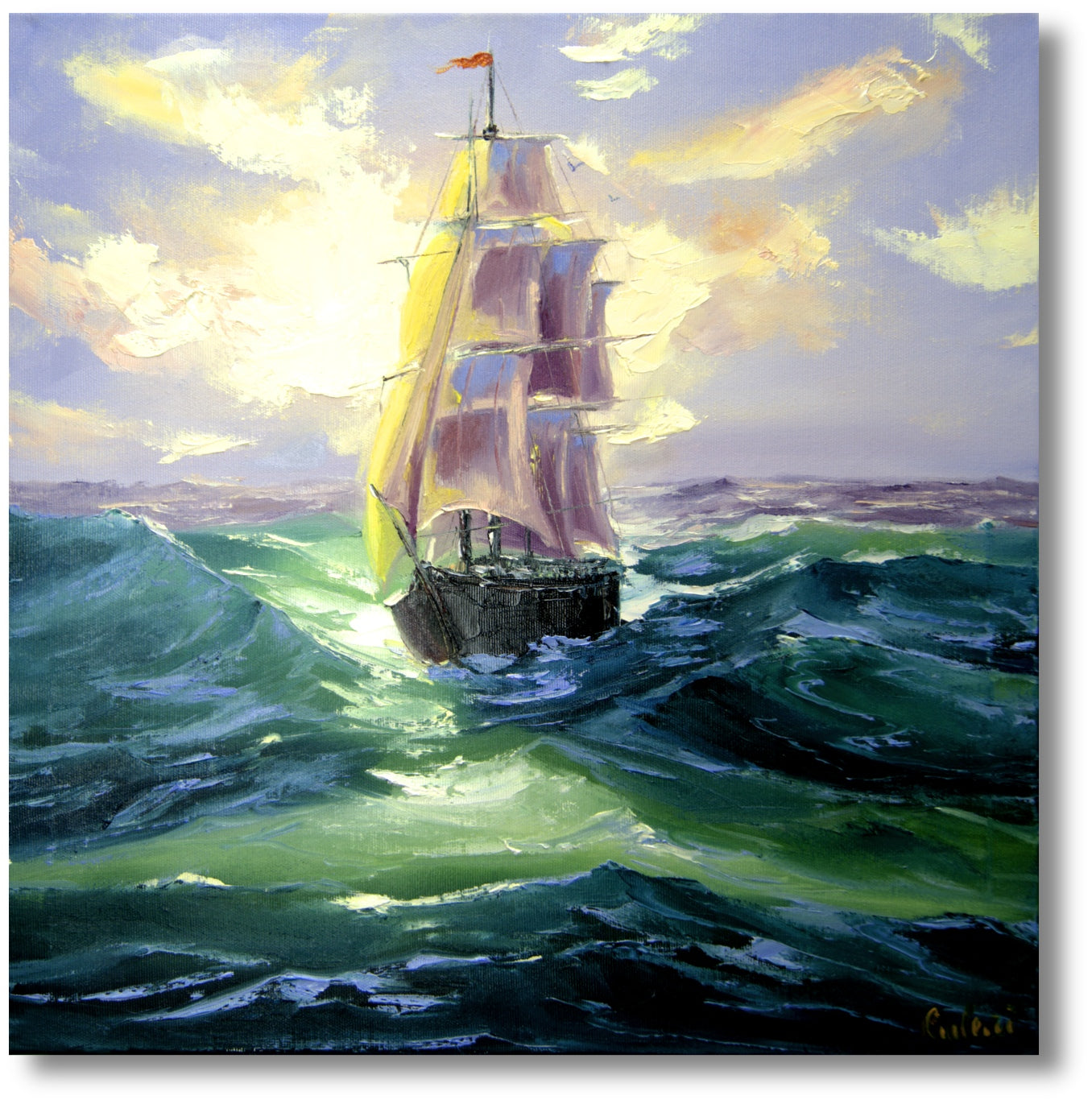 Modern mural - On the high seas: A sailing boat in the sunlight - Limited edition