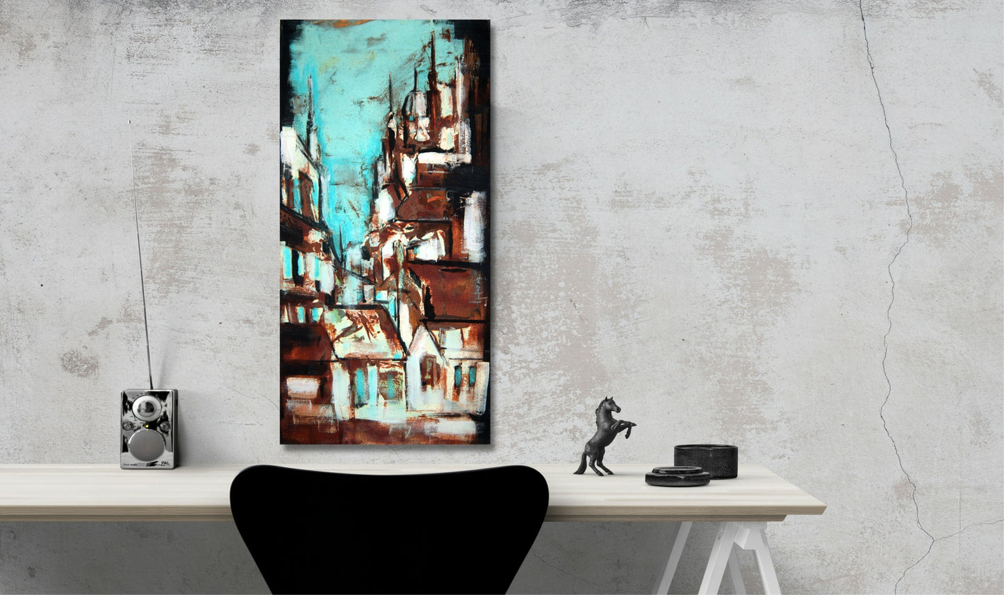 Mural - Atelier Culari Art: Unique cityscape, abstract painting, modern artwork.