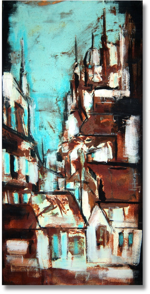 Mural - Atelier Culari Art: Unique cityscape, abstract painting, modern artwork.