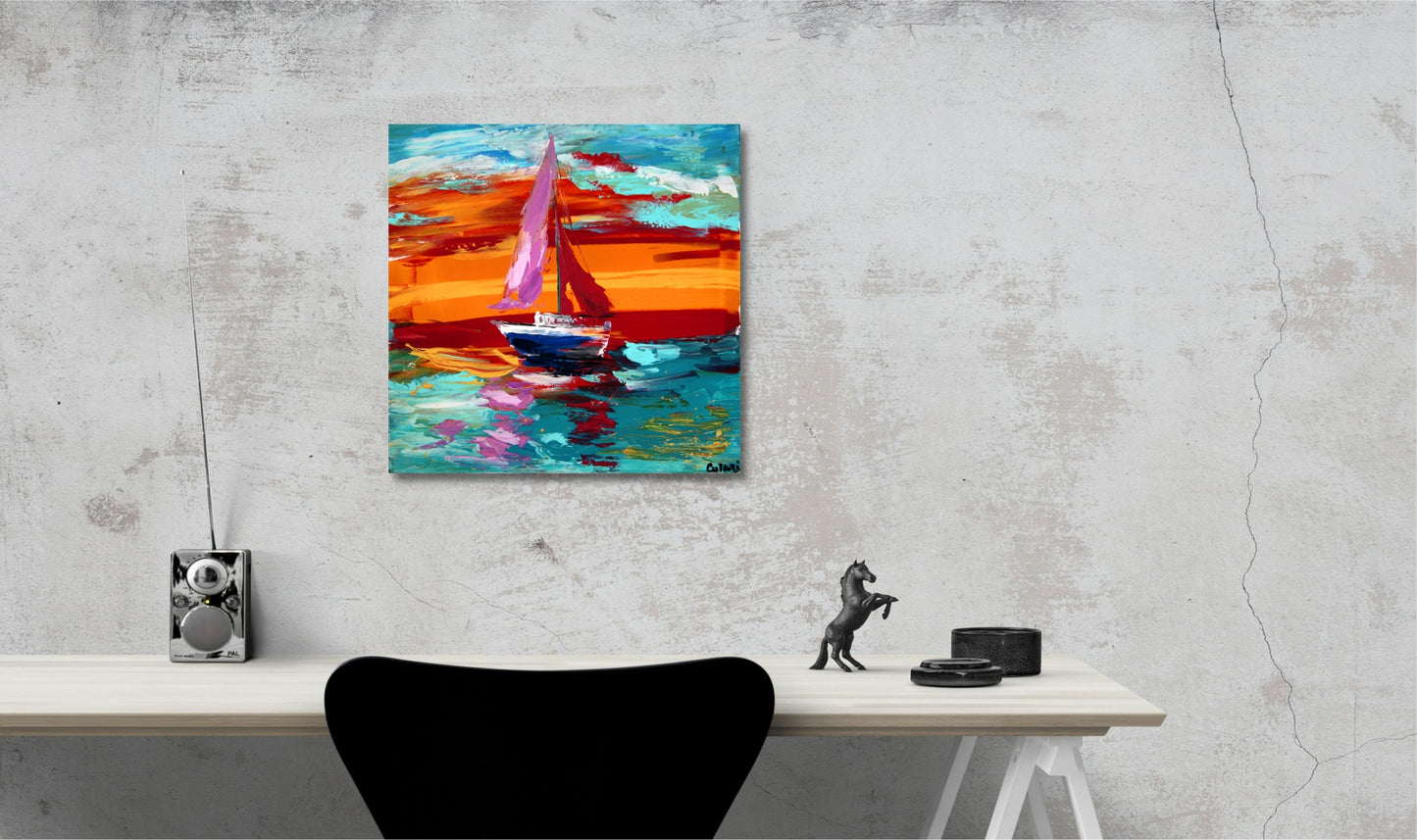 Mural - Immerse yourself in spontaneous realism: Modern painting with unique sailing boat paintings by the sea