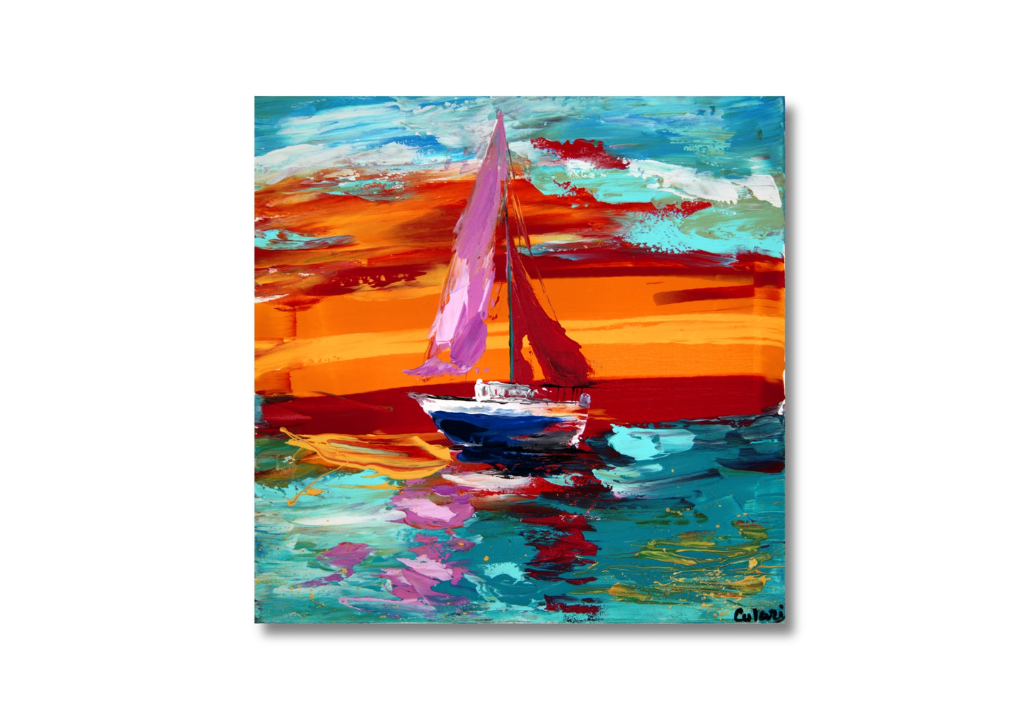 Mural - Immerse yourself in spontaneous realism: Modern painting with unique sailing boat paintings by the sea