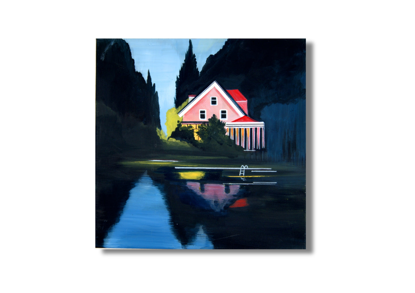 Wall Mural - Unique Nature Picture, Lonely House by the Lake, Modern Forest Paintings