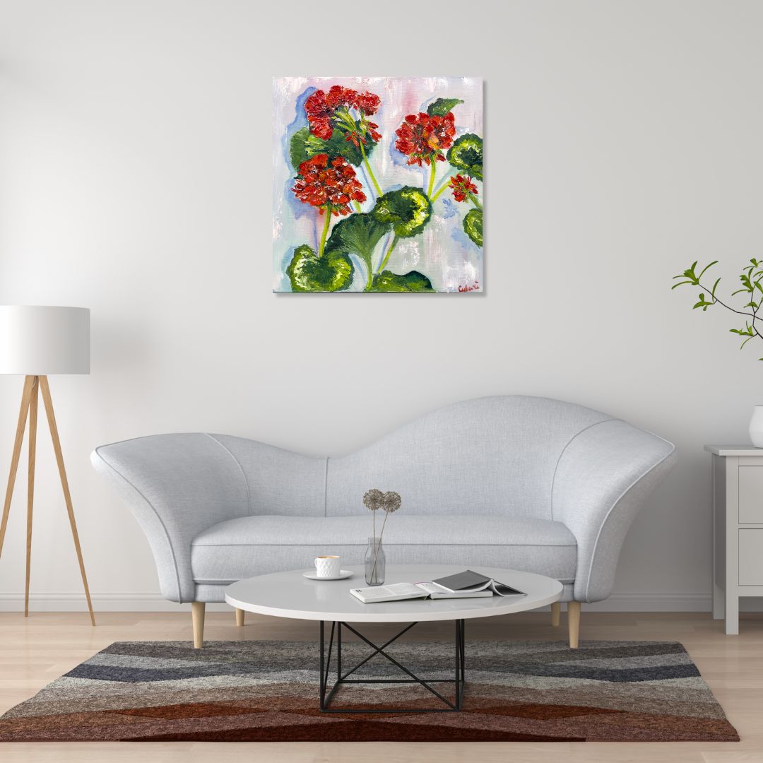 Handgemaltes Wandbild Ölgemälde - Blumen Geranien