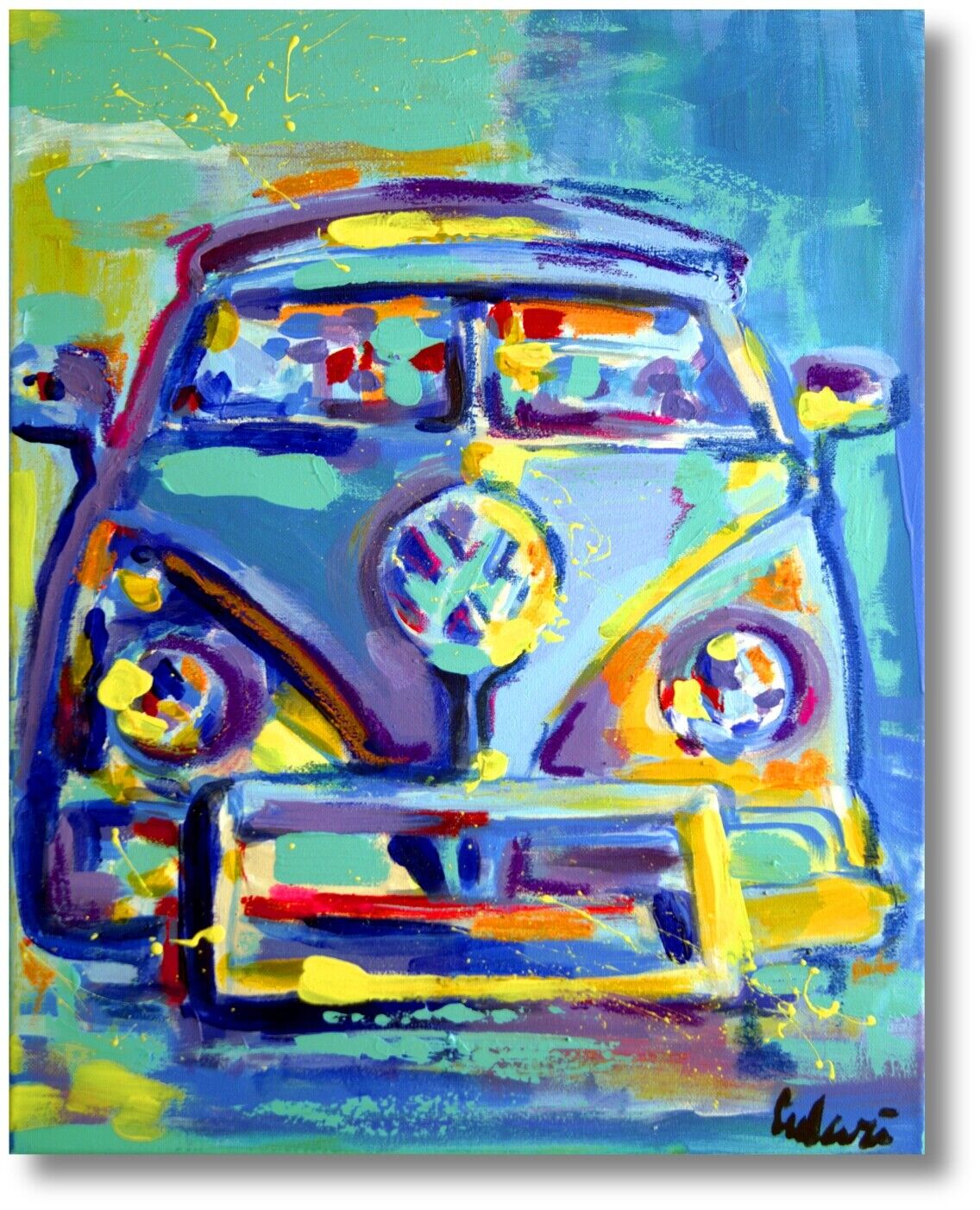 Wandbild Original Abstrakt VW Bulli T1 Acrylmalerei Gemälde Art. Nr. 1195