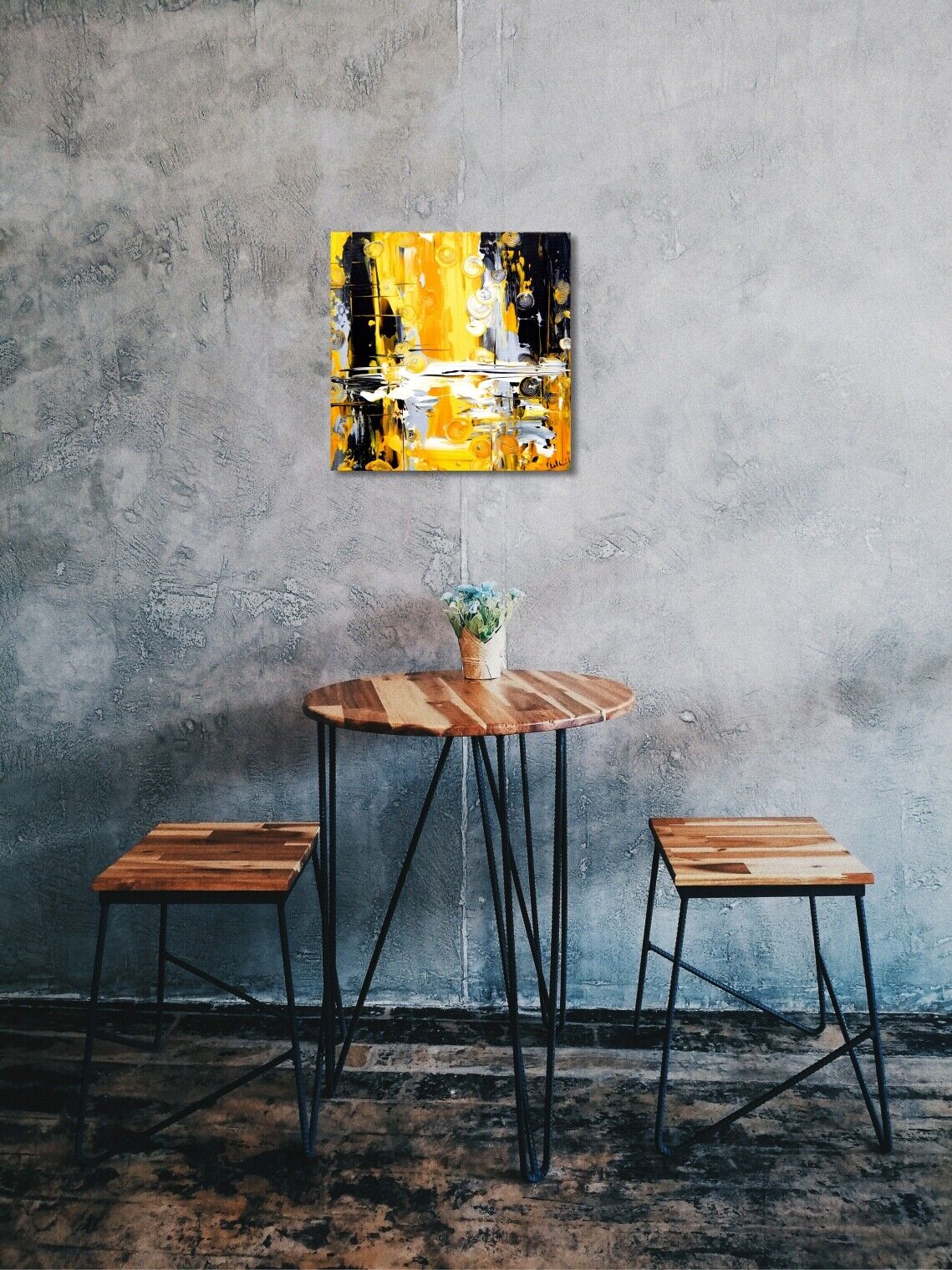 a chair and a table in a room 